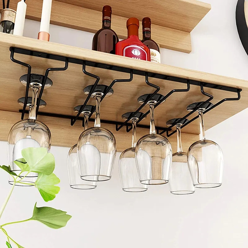 Metal Wine Glass Cup Holder 4 Rows Iron Wall Mount Stemware Hanging Racks Wine Glasses Storage Rack For 8 to 12 Glasses