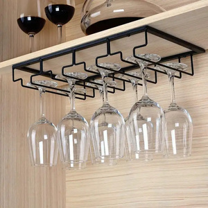 Metal Wine Glass Cup Holder 4 Rows Iron Wall Mount Stemware Hanging Racks Wine Glasses Storage Rack For 8 to 12 Glasses