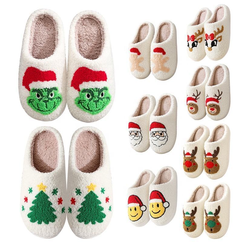 Fall winter indoor home funny warm fluffy skull pumpkin spooky scream holiday Christmas Halloween slippers for women men