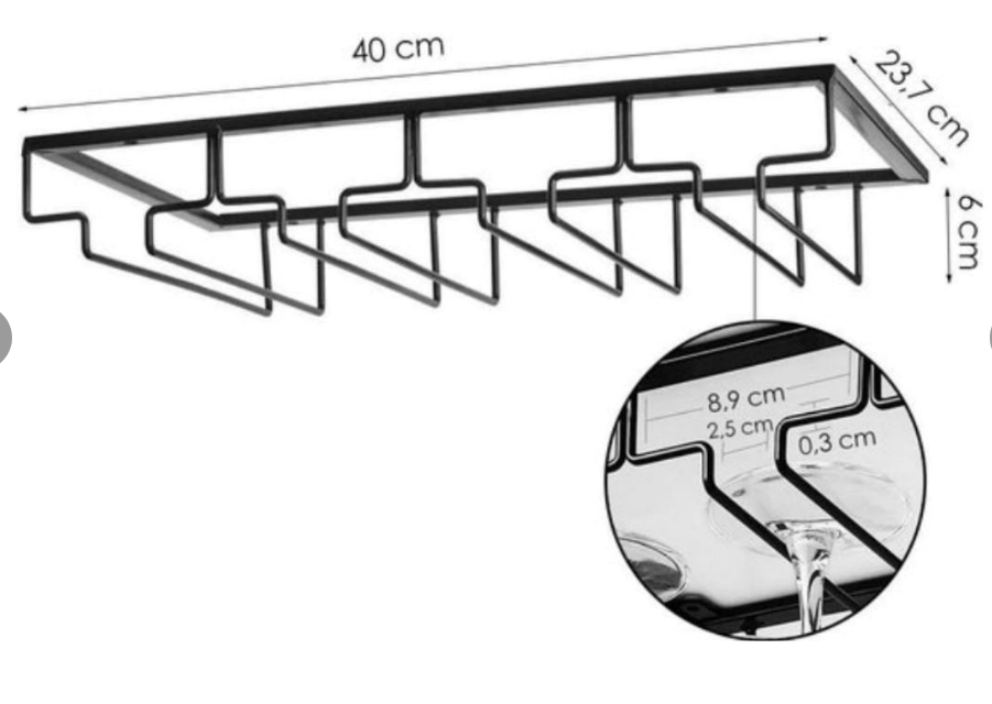 Metal Wine Glass Cup Holder 4 Rows Iron Wall Mount Stemware Hanging Racks Wine Glasses Storage Rack For 8 to 12 Glasses