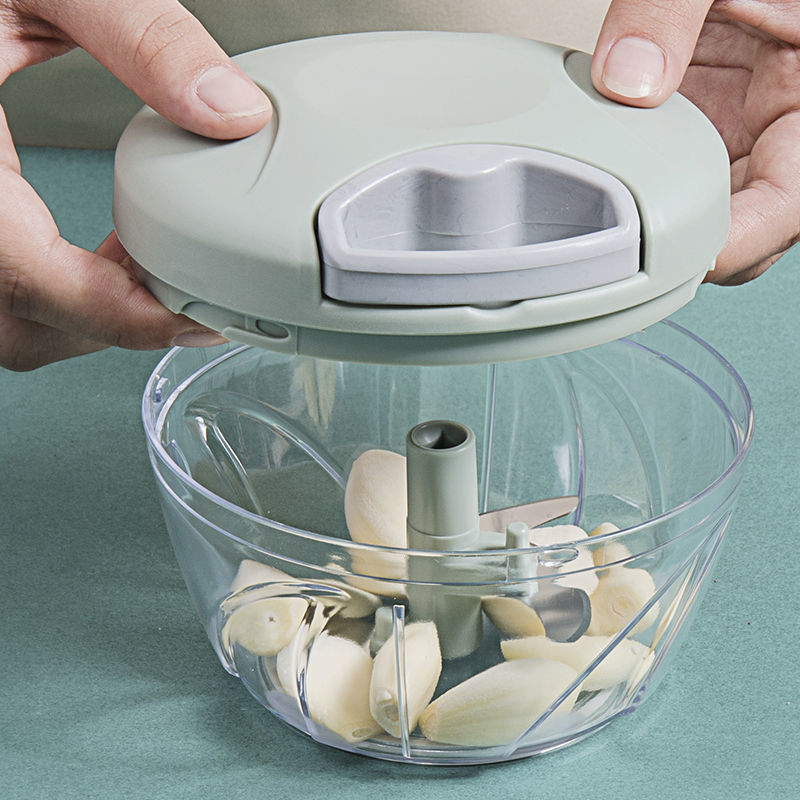 Manual Multifunction garlic Crusher onion grinder hand pulling Stainless Steel food spin cutter chopper with pull handle