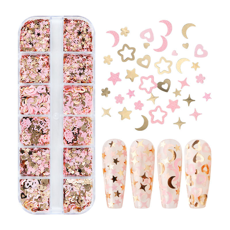 2023 new color pink gold heart lash decals flakes glitter moon star nail sequins eyelash decal wholesale