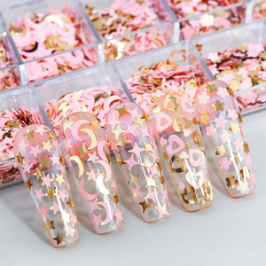 2023 new color pink gold heart lash decals flakes glitter moon star nail sequins eyelash decal wholesale