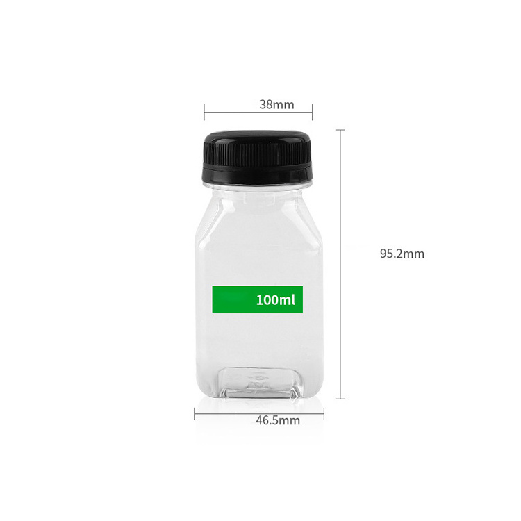 Food Grade Square Beverage Water Bottle Clear Plastic PET 100ml 250ml 350ml 500ml Square Juice Bottle With Lid