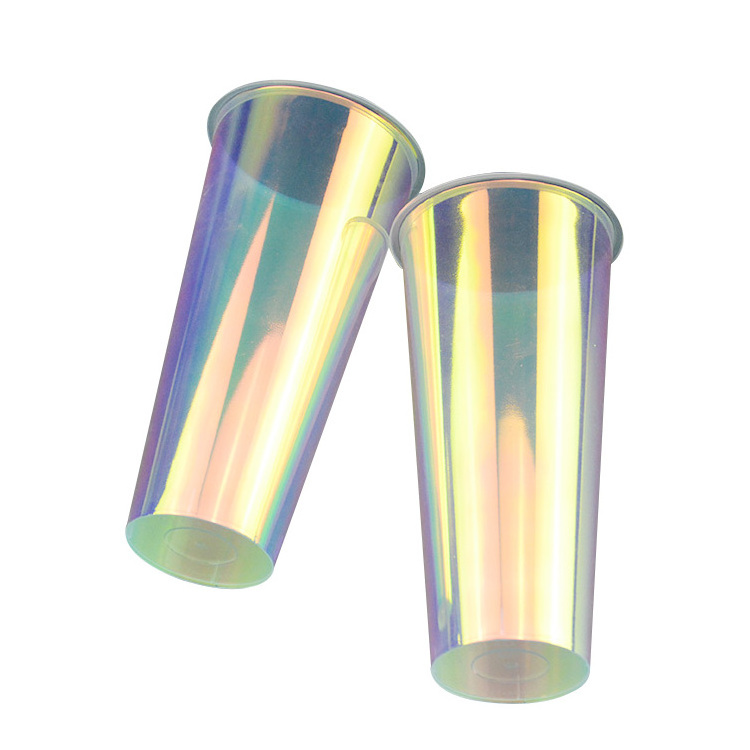 Customized Logo 90 Caliber Matt Pp Hard Slim Disposable Plastic Frosted Cups 500ml /700 Ml Lids rainbow colour cup