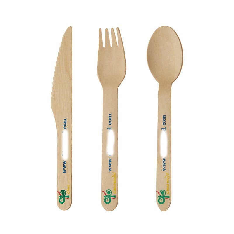 Custom printing logo disposable wooden cutlery knife, fork and spoon