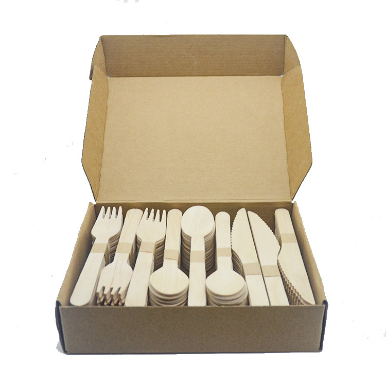 Custom printing logo disposable wooden cutlery knife, fork and spoon