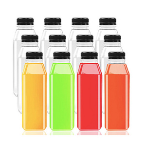 Food Grade Square Beverage Water Bottle Clear Plastic PET 100ml 250ml 350ml 500ml Square Juice Bottle With Lid