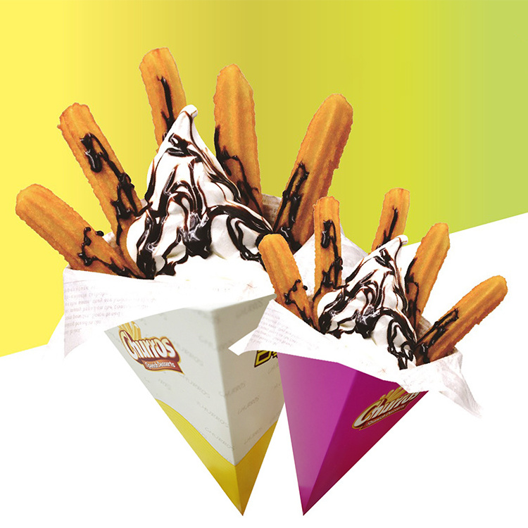 Custom printed coated paper cones paper food grade  paper bubble waffle holder Cone Packaging