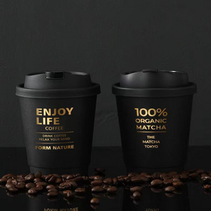 Disposable  gold foil stamping black coffee cup takeaway double wall coffee paper cups with lid