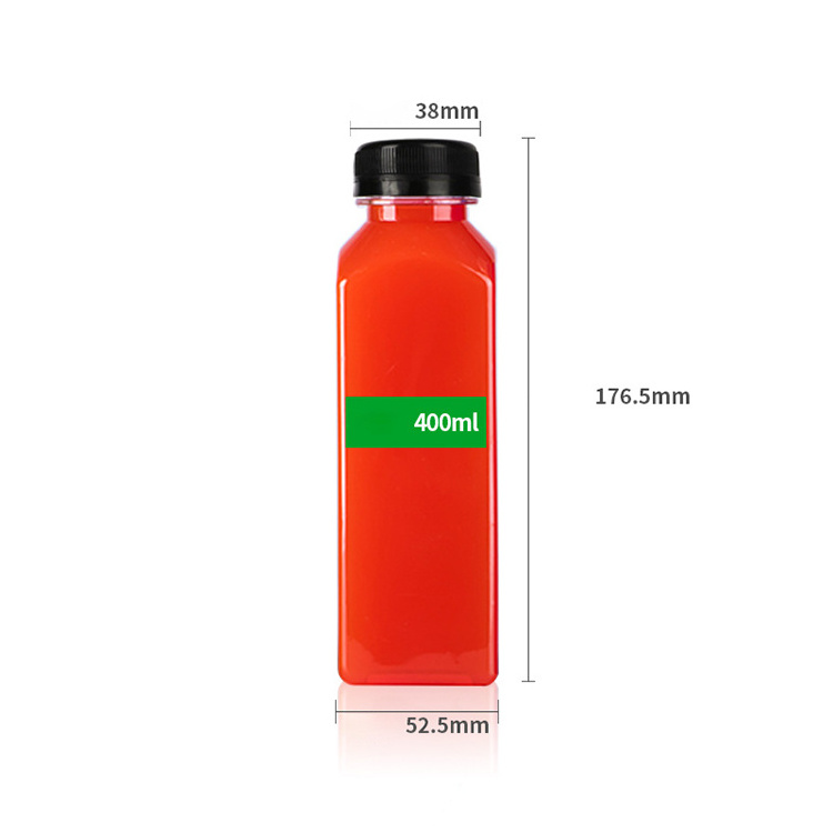 Food Grade Square Beverage Water Bottle Clear Plastic PET 100ml 250ml 350ml 500ml Square Juice Bottle With Lid