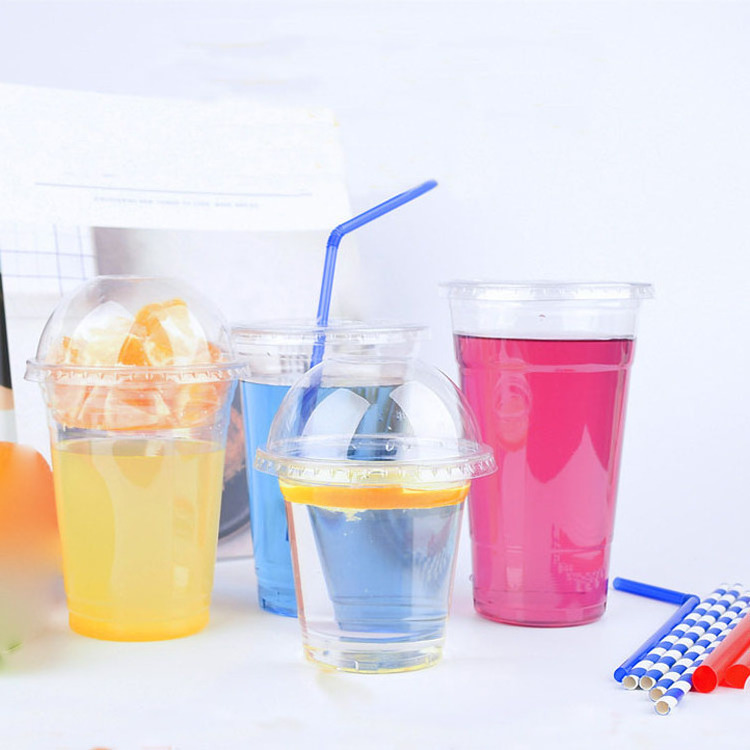 Free Samples of Multiple Sizes High Clear PET Cold Drink Lemonade Plastic Cup with Dome Lid