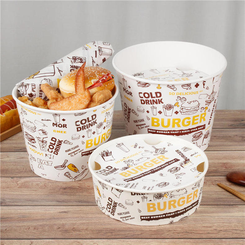 Custom printed logo chicken wing burger family share bucket food packaging take away paper popcorn bucket