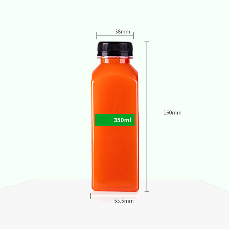 Food Grade Square Beverage Water Bottle Clear Plastic PET 100ml 250ml 350ml 500ml Square Juice Bottle With Lid