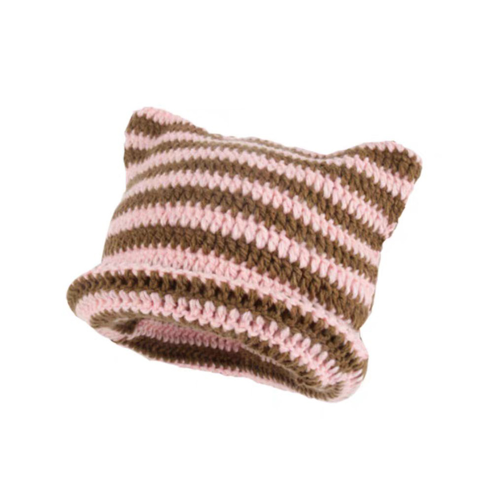 New Winter Knit Millinery Hat Wire Warm Cute Devil Horn Stripe Knitted Hat