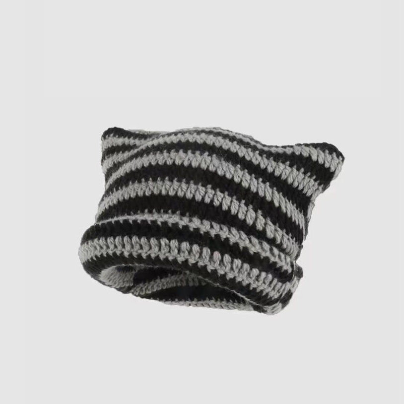 New Winter Knit Millinery Hat Wire Warm Cute Devil Horn Stripe Knitted Hat