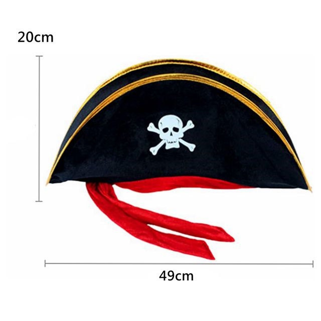 Wholesale Skull Print Pirate Captain Costume Cap Pirate Hat With Red Rope for Caribbean Fancy Dress Funny Party Accessories