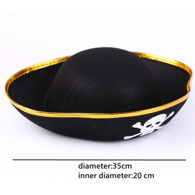 Wholesale Skull Print Pirate Captain Hat Golden Edging Buccaneer Hat Pirate Theme Parties and Halloween Costume Accessories