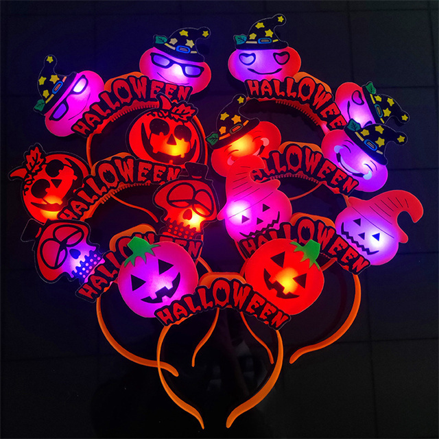 Wholesale Party Headband LED Light Up Halloween Pumpkin Lamp Headband Flashing Party Halloween Favors