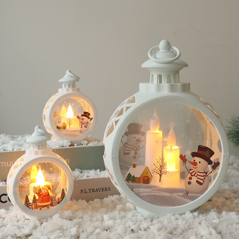 Hot selling Christmas Candle Lantern Santa Claus Light Led Outdoor Indoor Plastic Glass Bronze White Candle Lantern