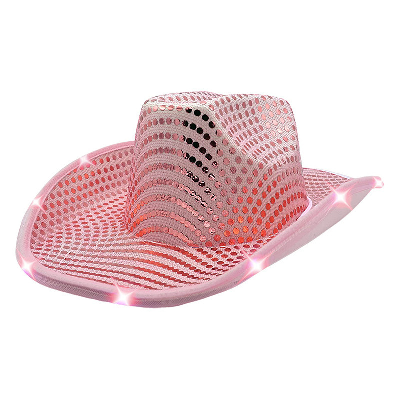 Hot selling Shiny Silver Light Up Cowgirl Hat  Sequin Cowboy Hats for Theme Parties Halloween Costumes Christmas Concerts