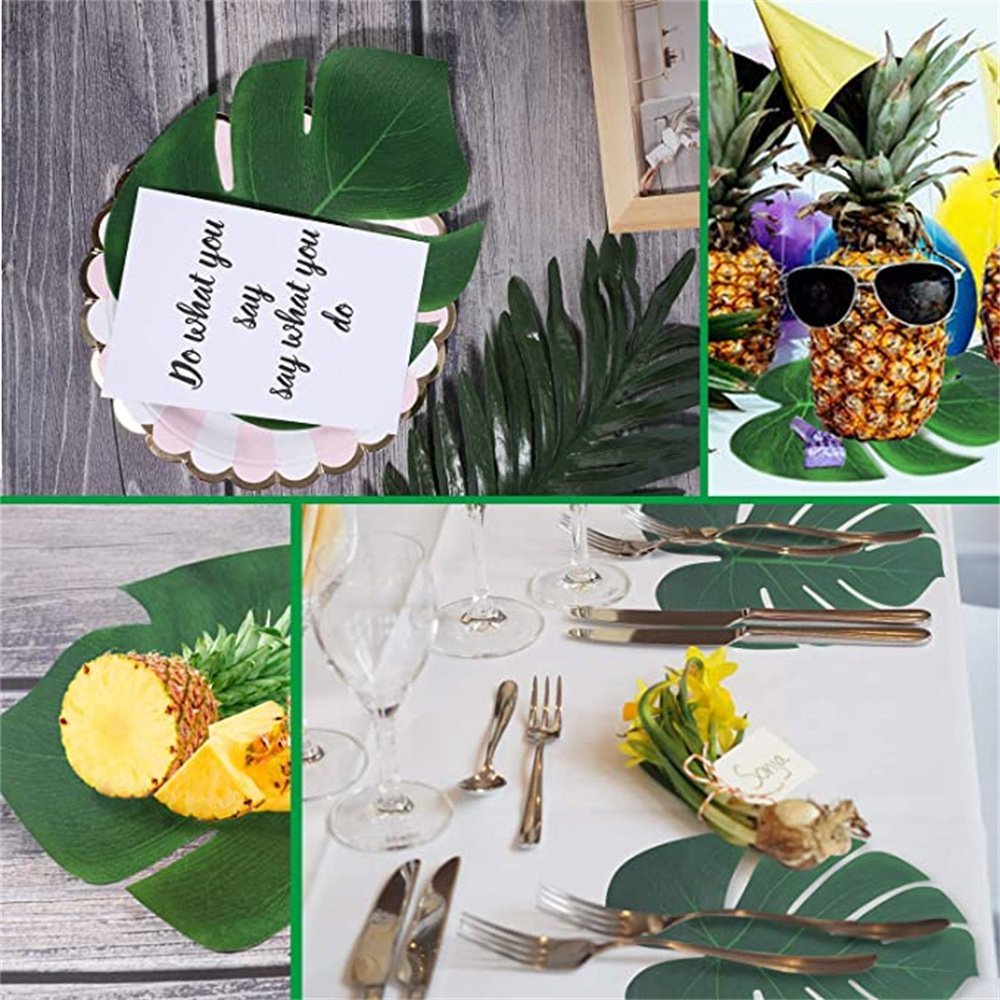 100PCS Artificial Tropical Palm Leaves plant Monstera Fake Large Green Leaf For Hawaiian Jungle Beach Birthday Party Table Decor