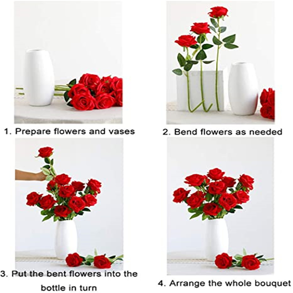 Artificial Red Roses Flowers Silk Realistic Blossom Roses Bridal  Bouquet Long Stem for Home Wedding Decoration Party