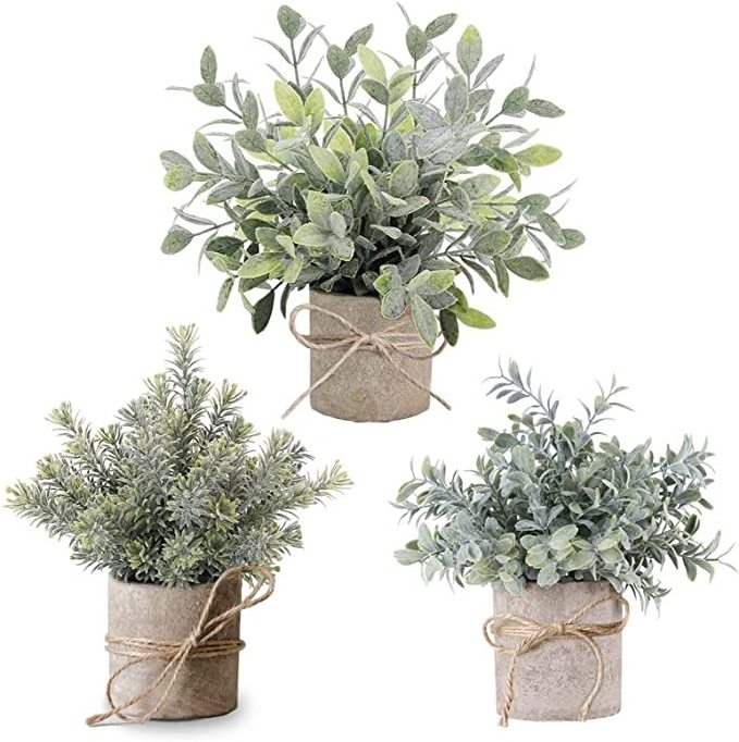 Wholesale Mini Artificial Plants Plastic Fake Plants Faux Green Grass Potted for Home Bathroom Office Desk Decor