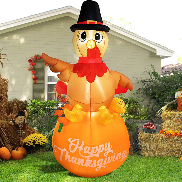 Thanksgiving Outdoor Inflatable Decorations Happy Thanksgiving Inflatable Turkey on Pumpkin for Holiday Lawn Yard Garden Decor