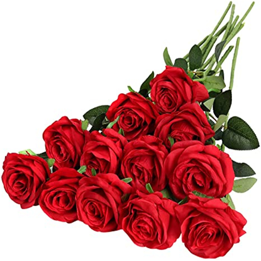 Artificial Red Roses Flowers Silk Realistic Blossom Roses Bridal  Bouquet Long Stem for Home Wedding Decoration Party