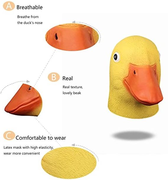 Wholesale Halloween Novelty Deluxe Mask yellow Duck Head Mask Latex Animal mask