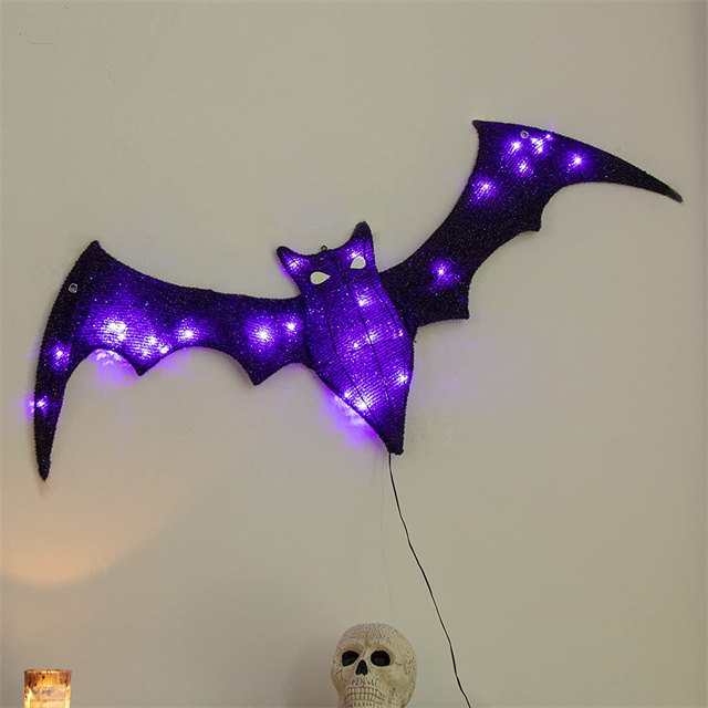 Halloween Decoration Hanging Bat Flash Led Purple Light Ghost Bat Decoration for Halloween Party Courtyard Porch Wall Hanging