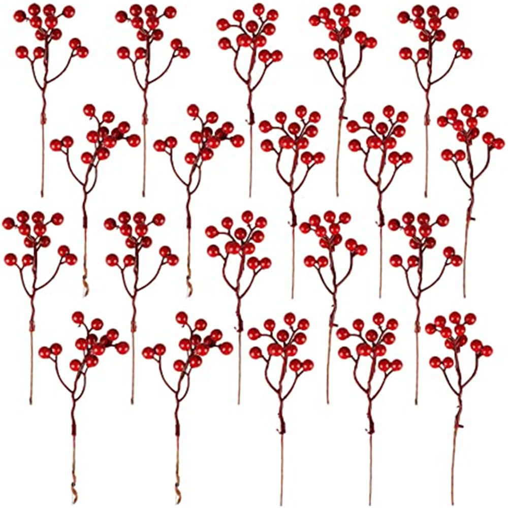 7.1 Inch Artificial Red Berry Stems Burgundy Red Berry Picks Holly Berries Branches for  Crafts Christmas Decorations