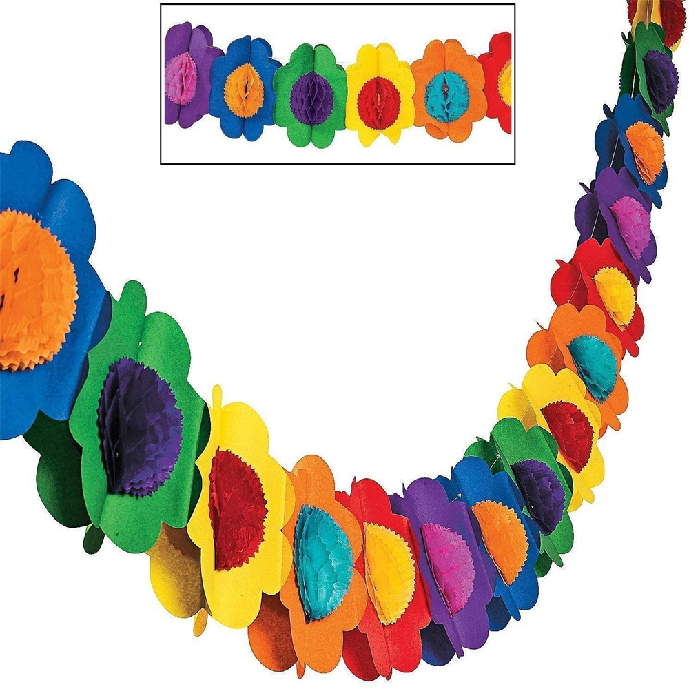 Mexican Hibiscus Garland Flower Banner Tropical Paper garland  for Luau Party Fiesta Party