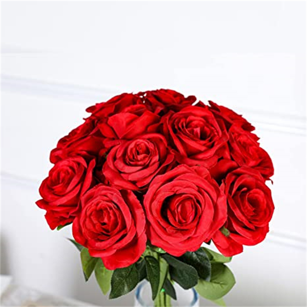 Artificial Red Roses Flowers Silk Realistic Blossom Roses Bridal  Bouquet Long Stem for Home Wedding Decoration Party