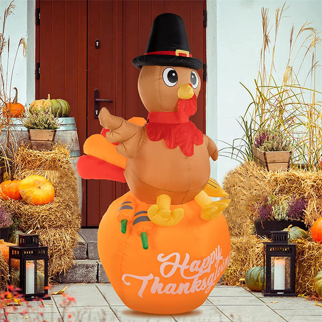 Thanksgiving Outdoor Inflatable Decorations Happy Thanksgiving Inflatable Turkey on Pumpkin for Holiday Lawn Yard Garden Decor