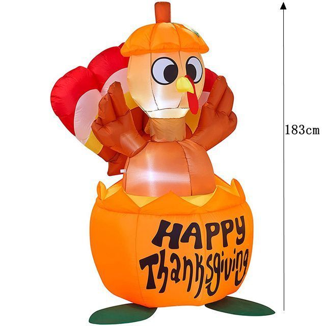 Thanksgiving Outdoor Inflatable Decorations Happy Thanksgiving Inflatable Turkey on Pumpkin for Holiday Lawn Yard Garden Decor