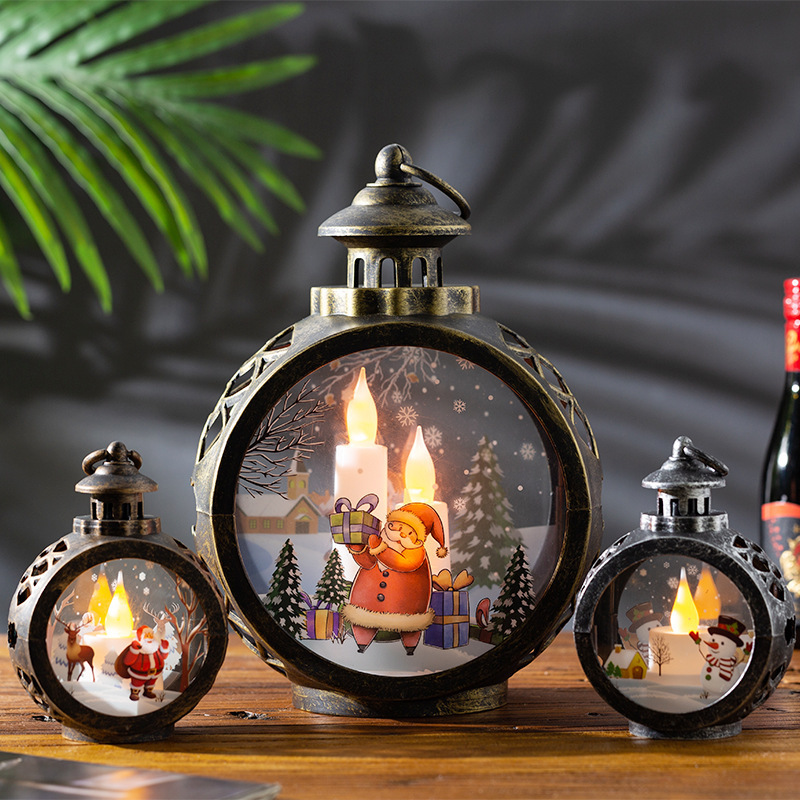 Hot selling Christmas Candle Lantern Santa Claus Light Led Outdoor Indoor Plastic Glass Bronze White Candle Lantern