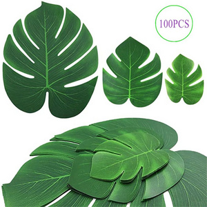 100PCS Artificial Tropical Palm Leaves plant Monstera Fake Large Green Leaf For Hawaiian Jungle Beach Birthday Party Table Decor