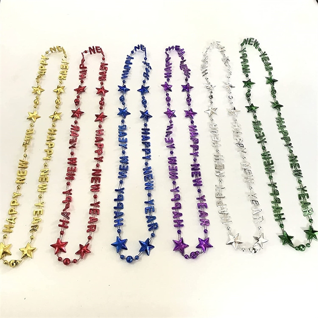 Wholesale Happy New Year Party Beads Necklace Plastic Beads for New Year Eve Mardi Gras Party Decoration