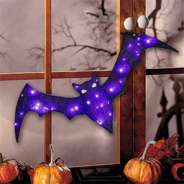 Halloween Decoration Hanging Bat Flash Led Purple Light Ghost Bat Decoration for Halloween Party Courtyard Porch Wall Hanging