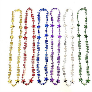 Wholesale Happy New Year Party Beads Necklace Plastic Beads for New Year Eve Mardi Gras Party Decoration