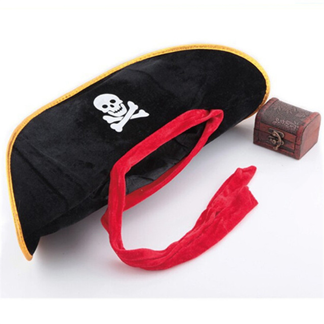 Wholesale Skull Print Pirate Captain Costume Cap Pirate Hat With Red Rope for Caribbean Fancy Dress Funny Party Accessories