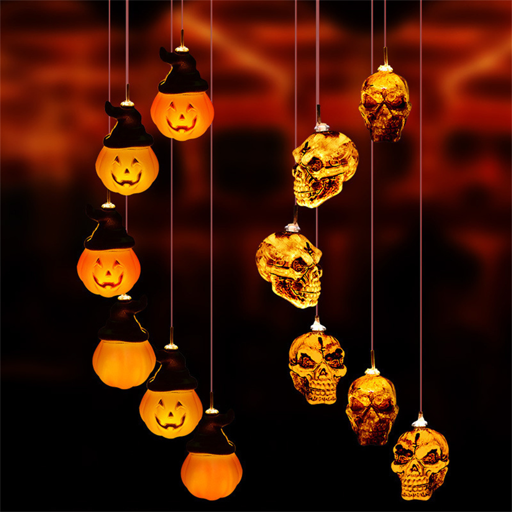 Cheap Halloween Solar Lights LED String Pumpkin Ghost Skeletons Bat Spider Fairy Wind Chime for Yard Outdoor Decoration