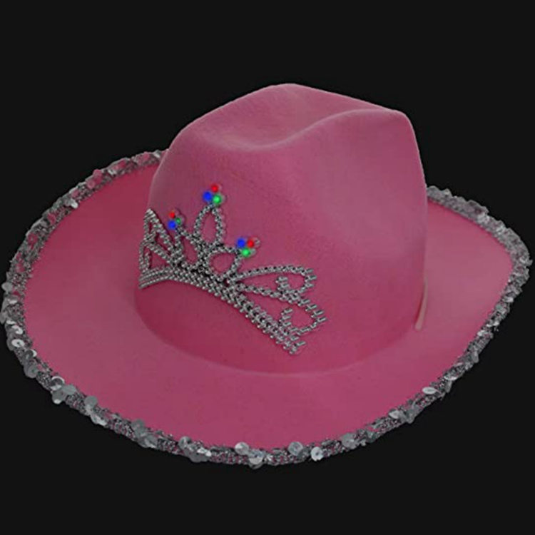 23inch Light Up LED Blinking Pink Tiara Cowboy hat cowgirl pink hat for  Easter Halloween birthday party