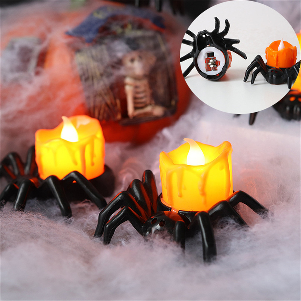 LED Candle Light Spider Pumpkin Lamp Flickering Flameless Battery Lights Flashing Electric Candles Halloween Party Decoration