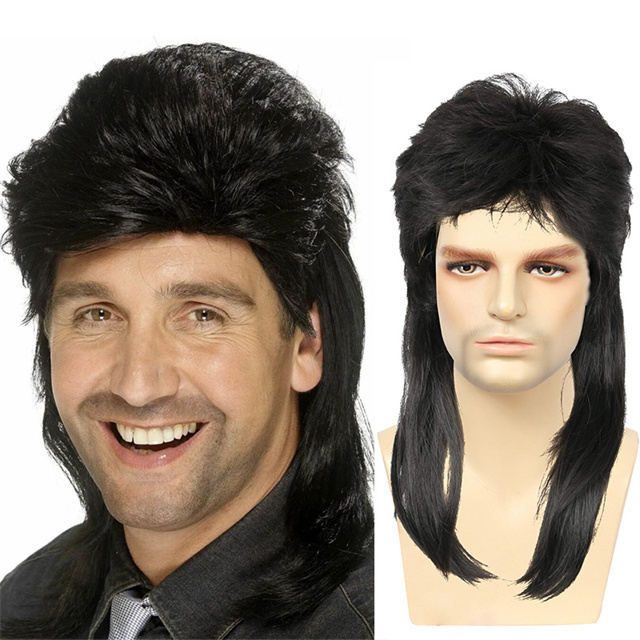 Mullet Wigs for Men Brown Black Gold Furry Rock Synthetic Wig  80s Costumes Fancy Party Cosplay Wig Accessory