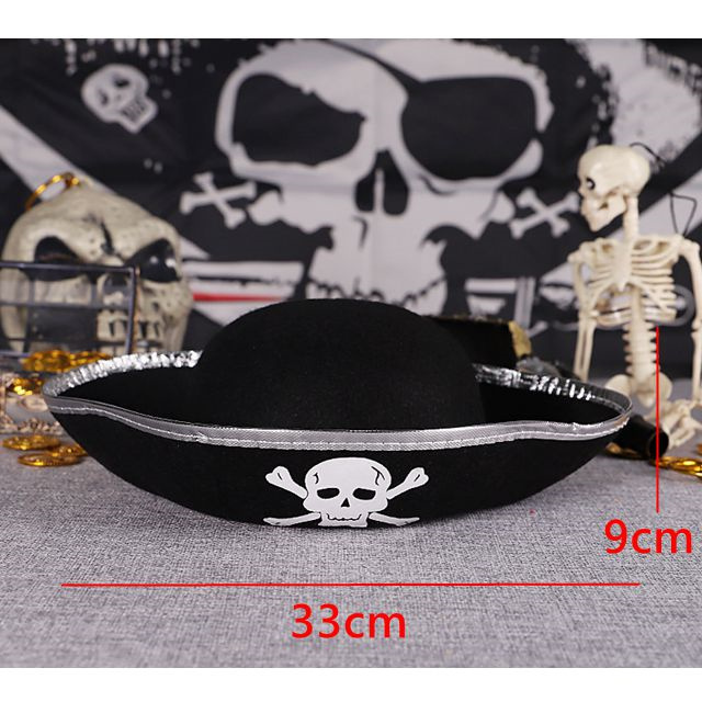 Wholesale Classic Skull Print Pirate Captain Hat Black Pirate Eye Patch for Halloween Costume Pirate Themed Party Photo Props