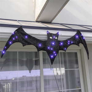 Halloween Decoration Hanging Bat Flash Led Purple Light Ghost Bat Decoration for Halloween Party Courtyard Porch Wall Hanging