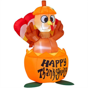 Thanksgiving Outdoor Inflatable Decorations Happy Thanksgiving Inflatable Turkey on Pumpkin for Holiday Lawn Yard Garden Decor